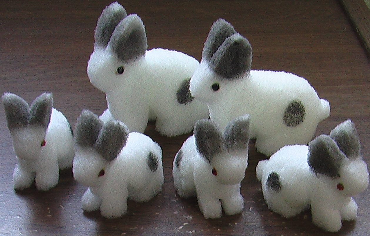 (image for) Sponge Rabbits - Gray - 2 Lg. 4 Babies - Multiplying - Eddie Ace - Click Image to Close